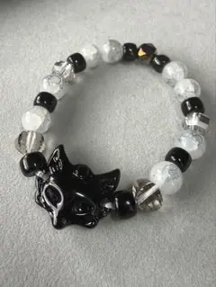 黒きつね☆ ビーズブレスレット モノトーン ゴム仕様