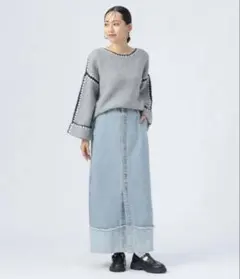 スカート ターンバックデニム フロントボタン スカート