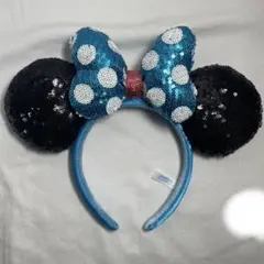 ミニーカチューシャ　スパンコール　水玉　水色