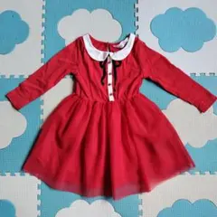 サイズ90　サンタクロース風　赤い長袖ワンピース