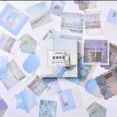 【No.63】新品　海外　シール　ブルー　青　水色　空　海　写真　和紙