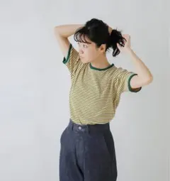 Healthknit｜コットン クルーネック ボーダー Tシャツ　　Mのサムネイル