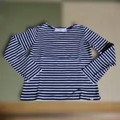 ÉCRU ストライプ 長袖Tシャツ ネイビー