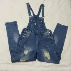 ダメージ加工 デニムサロペット オーバーオールのサムネイル