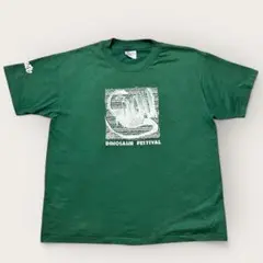 90s Hanes Tシャツ グリーン 恐竜 企業ロゴ 一点もの ヴィンテージ