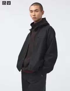 値下げUNIQLOU 24awブラッシュドジャージーブルゾンLサイズダークグレー