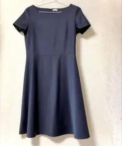 美品★PLST フレアワンピース★ひざ丈 Aライン ★ダークネイビー★M 式典