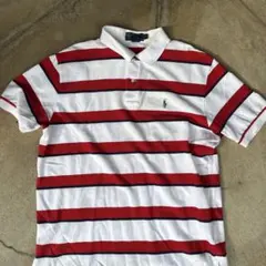 ラルフローレンポロシャツ ホワイト/レッドストライプ