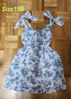 青い花柄ノースリーブワンピース 150サイズ
