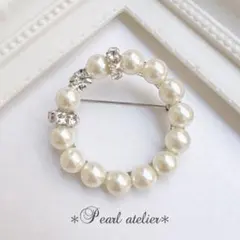 【シルバー】シンプルパール＊丸ブローチ　セルフォード　アダムエロペ　入学　卒業式