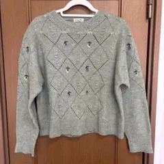 Samansa Mos2 実柄刺繍アーガイル透かしニット