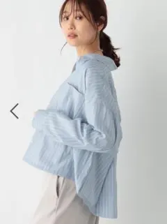 グローバルワーク 365日マイスタイルクロップドシャツ ライトブルーストライプ