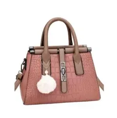 ハンドバッグ　ピンク　レディース　クロコ型押し　バッグ