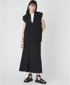 ミラオーウェン　ブラックツイードマキシナロースカート