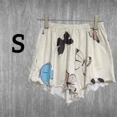 値下げ歓迎！【S】ルームウェア ショートパンツ 蝶柄 プリント クリーム色 古着
