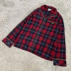 x-girl エックスガール　チェックパジャマシャツ　ワンポイント刺繍ロゴ　赤