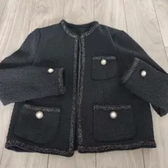 ノーカラーツイードジャケット 黒