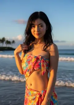 【現品限り！】【AI作成写真L判サイズ】理想の彼女 夕日のパレオ