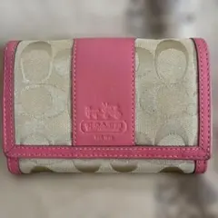 Coach 二つ折り財布 ベージュ/ピンク