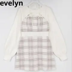 evelyn エブリン 長袖 リボンチェックタイトワンピース ピンク ワンピ
