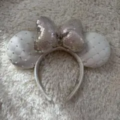 ディズニー カチューシャ ミニー キルティング 白 スパンコール