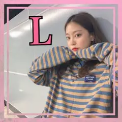 ボーダー ロンティー ロングTシャツ オルチャン ゆったり 体型カバー 秋 冬