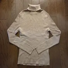 美品★ユニクロ　タートルネック　ベージュ リブニットトップス　ラメ入り　Lサイズ