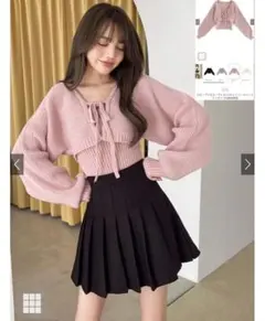 GRL クロップド丈カーディガンXキャミソールニットアンサンブル[k9255d]