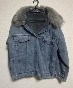 最終値下げ⭐️デニムジャケット 裏起毛　グレーのファー付き