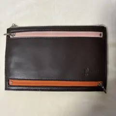 HAMANOダークブラウン レザー 薄型ポーチ