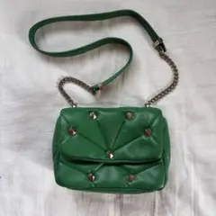 ZARA ザラ キルティング チェーンショルダーバッグ グリーン スタッズ