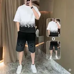 メンズ 半袖 セットアップ ストリート 上下セット　ハーフパンツ　グラデーション