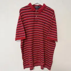 90s ポロラルフローレン ボーダー ポロシャツ XXL ビッグサイズ 레드