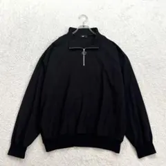 ハレ【M】黒 TRハーフZIPプルオーバー リングジップ ゆったり カジュアル