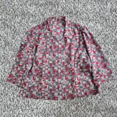 【90s vintage】幾何学模様 レトロジャケット 昭和レトロ L 赤×緑