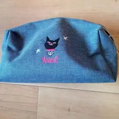 猫刺繍デニムポーチ