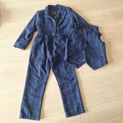 ネイビー チェック柄 スーツ・ブレザー 3点セット90センチ