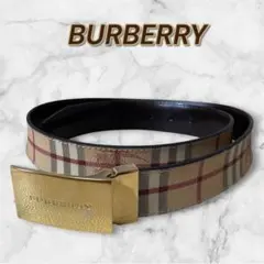 BURBERRY バーバリー レザー ベルト ノバチェック ブラウン ホースロゴ