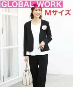 GLOBAL WORK ジャケット*ブラウス*パンツ3点セット ネイビー M