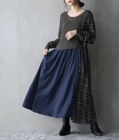 samari☆ソマリ•異素材ニットドッキングロングワンピース