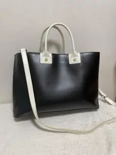 美品 agnes b. トートバッグ 2way レザー バイカラー ポーチ付き