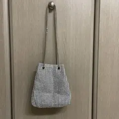 シルバーバッグ ラインストーン 巾着バッグ キラキラバッグ