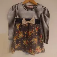 110 韓国チュニック ストライプ 花柄