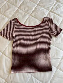 【週末セール】SHEIN DAZY ボーダー 半袖Tシャツ S ワインレッド