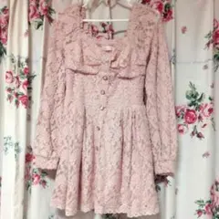 リズリサ　長袖　ピンク　レース　ワンピース