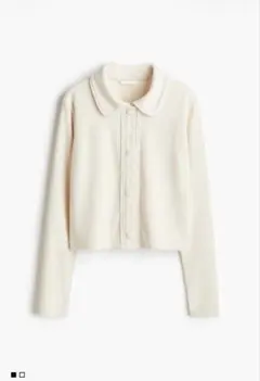 【H&M 】襟付きニットカーディガン ライトベージュ　パイピング　M