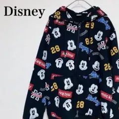 Disney ミッキーマウス総柄パーカー ジップアップ 黒 M