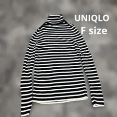 ユニクロ　メリノリブタートルネックセーター　ボーダー柄　F size