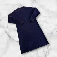 ユニクロ　長袖ニットワンピース　フレアロング　ネイビー　Mサイズ