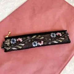 ハンドメイド　インド刺繍リボン　ペンケース　ブラック　20㎝ファスナー